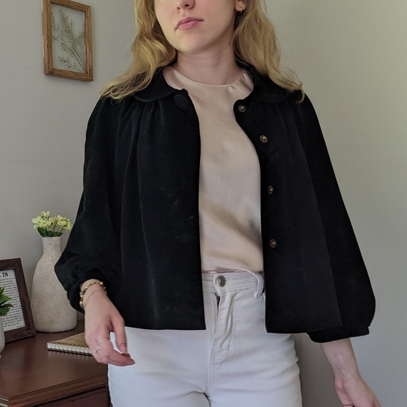 Vintage Cropped Puff Sleeve Suede Jacket - Picture 1 of 10